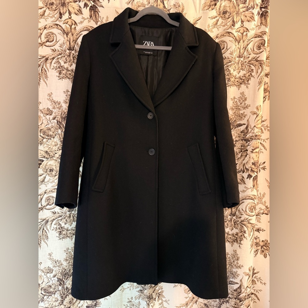 Zara Black Wool Blend Long Coat XL